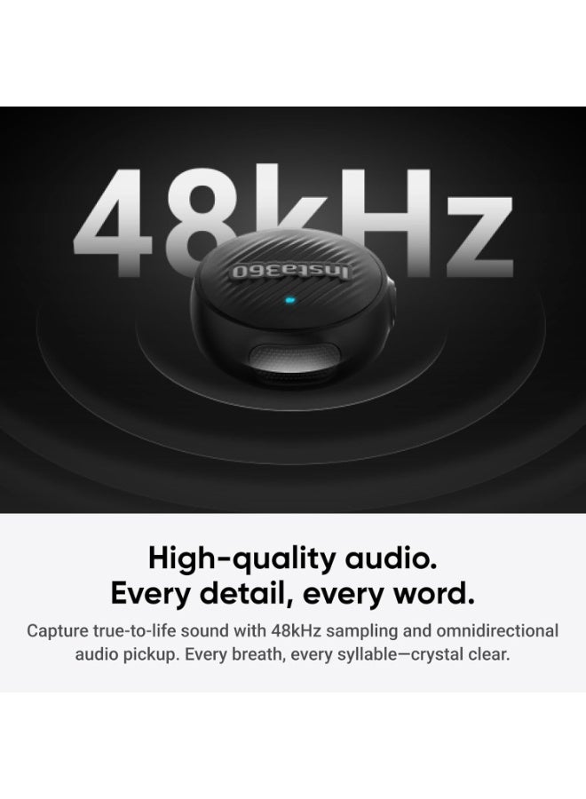 انستا 360 نظام ميكروفون لاسلكي Mic Air (جهاز إرسال واحد + جهاز استقبال واحد)، مزود بتقنية إلغاء الضوضاء، نطاق تغطية يصل إلى 300 متر، ميكروفون صغير، ميكروفون لافالير لاسلكي لأجهزة iPhone/Android/PC/Mac المزودة بمنفذ USB-C، مثالي لمدونات الفيديو والبث المباشر. - Image 3